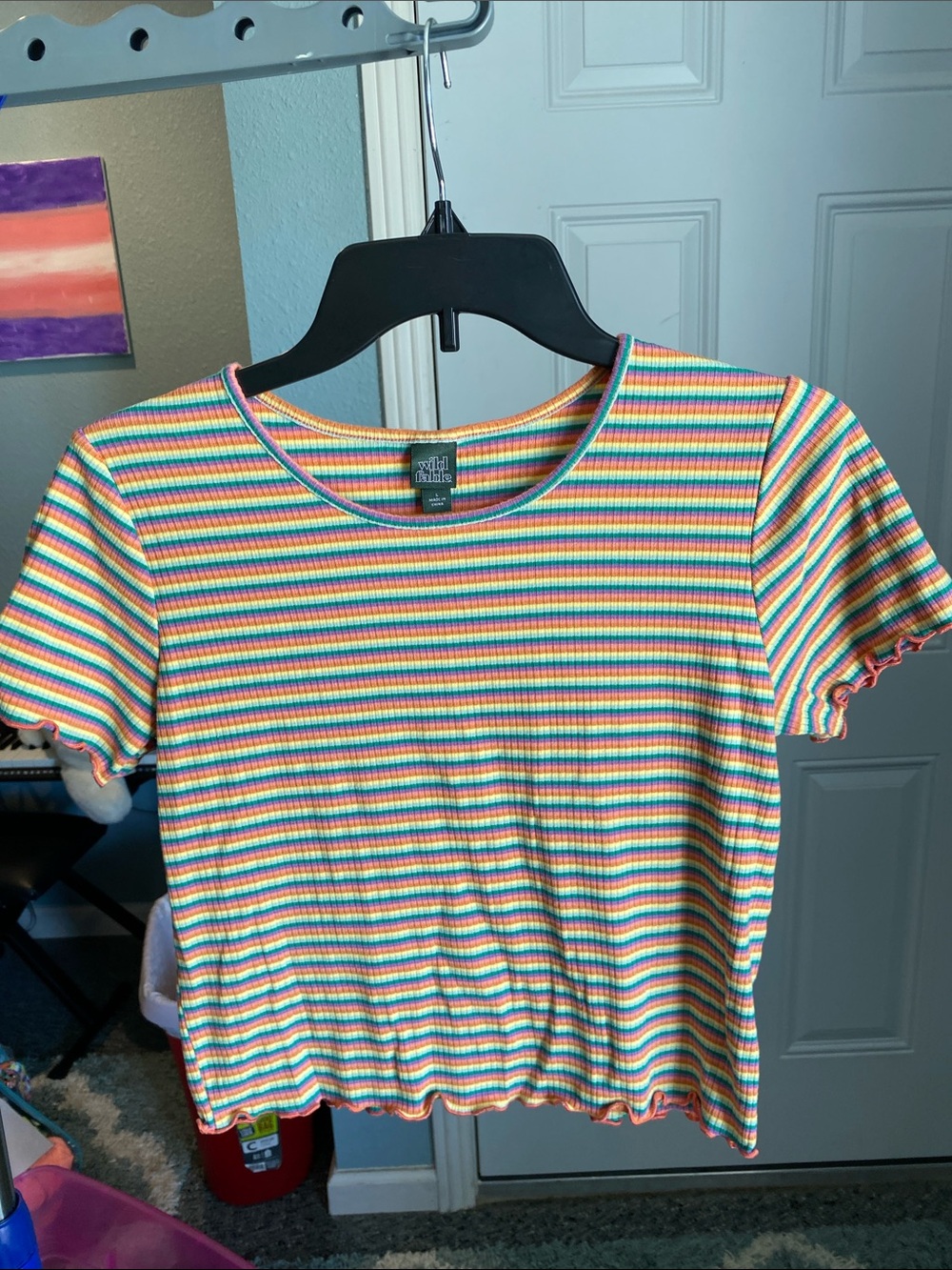 wild fable Rainbow Striped Ribbed Crop Top - Yellow, Pink, Blue, Green